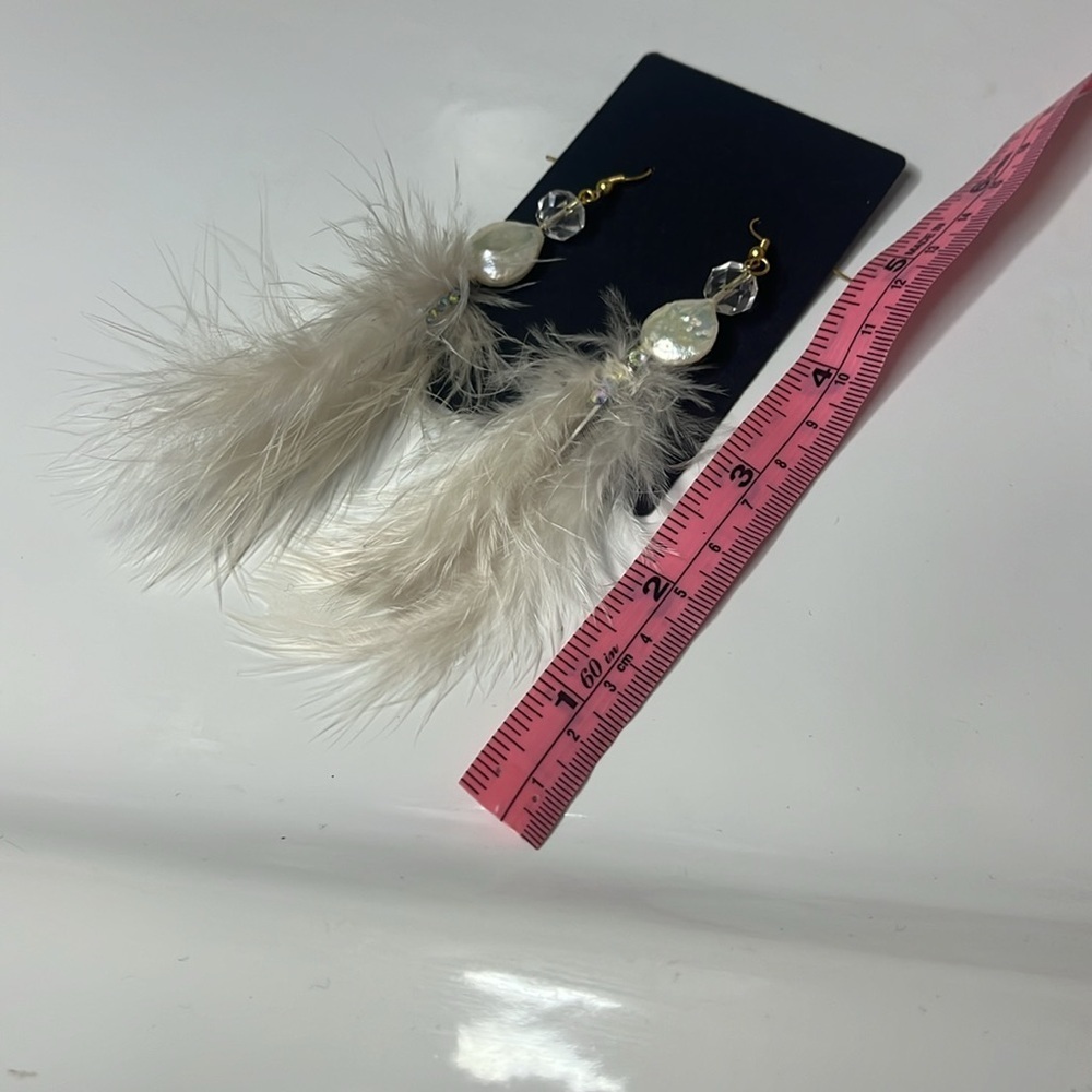 FEATHER & CRYSTAL EARRINGS - Picture 3 of 6